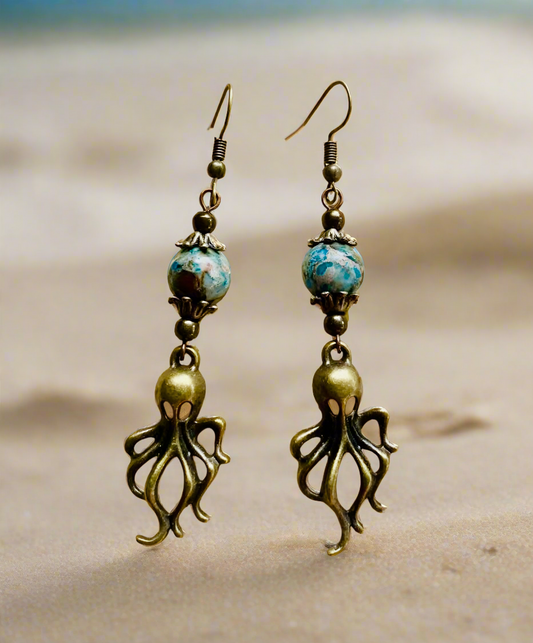 Octopus/Imperial Jasper Bead Earrings