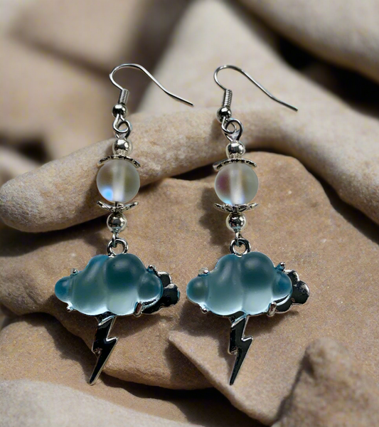 Blue Ocean Rhinestone Storm Cloud Charm Earrings