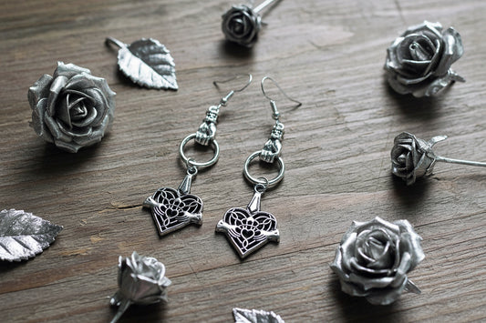 Claddagh Charm Earrings with Hand/Ring Connectors