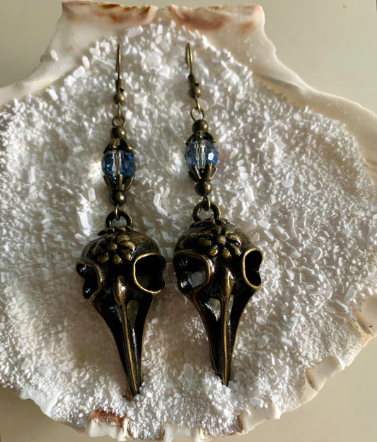 Antiqued Bronze Skull Earrings