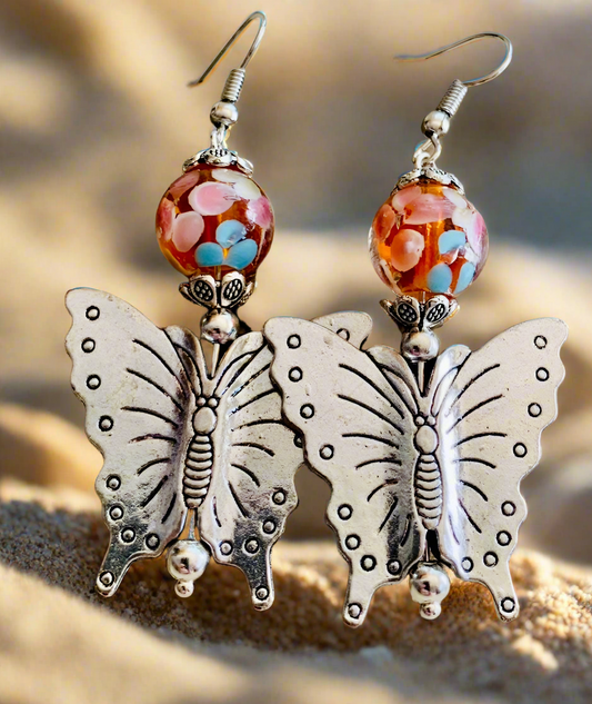 Lampwork Glass/Butterfly Charm Earrings