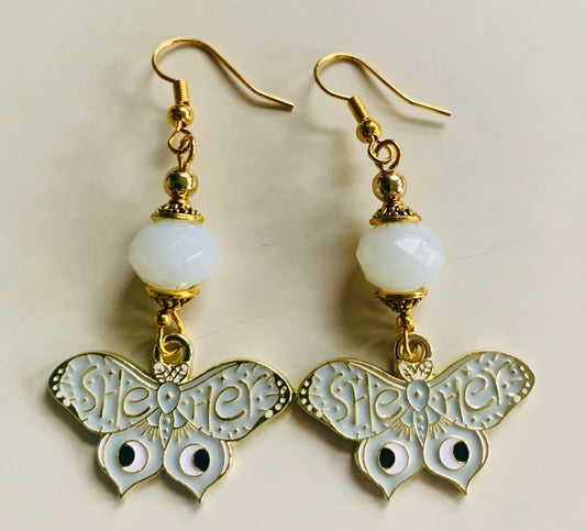 Angelite Bead/Moth Charm Earrings