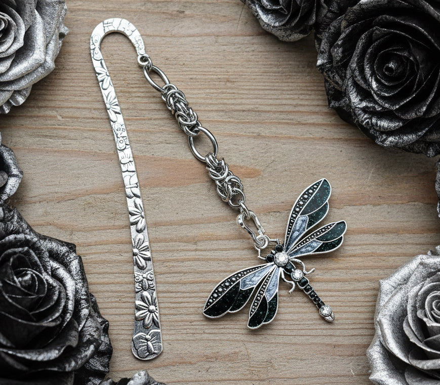 Enameled Black/Grey Tin Alloy Butterfly Bookmark