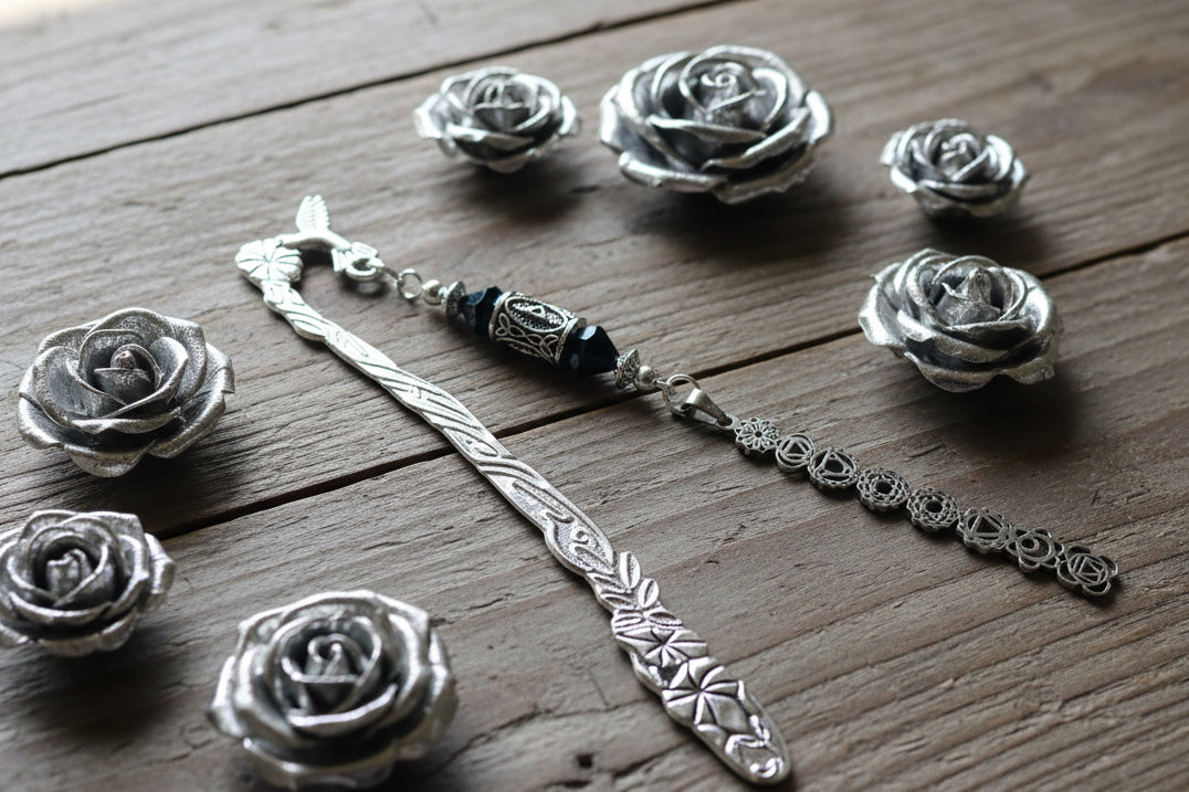 Patterned Stainless Steel Bookmark with SS Chakra Pendant/Rune Spacer