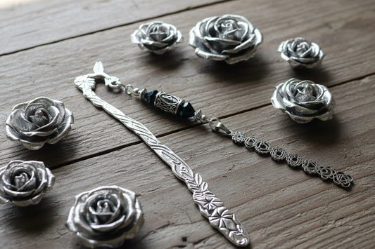 Patterned Stainless Steel Bookmark with SS Chakra Pendant/Rune Spacer