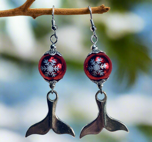 Christmas Inspired Earrings with Whaletail Charms