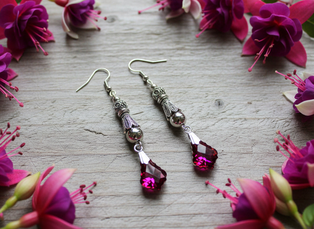 Fuchsia Teardrop Light-Reflecting Prism Earrings