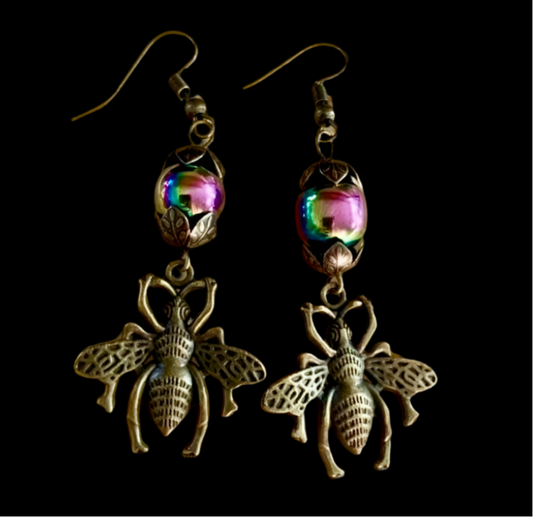 Antiqued Bronze Bumblebee Earrings