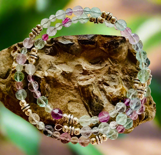 Rainbow Fluorite Gemstone Wraparound Bracelet