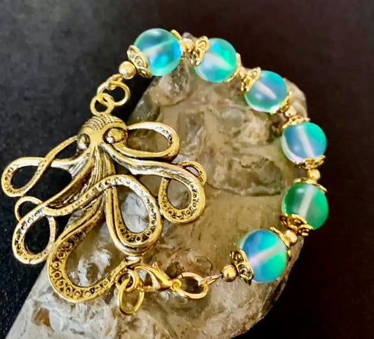 Brass Octopus/Mermaid Glass Bead Bracelet