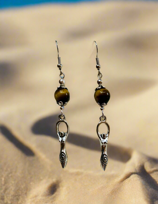 Goddess Charm/Gemstone Bead Earrings