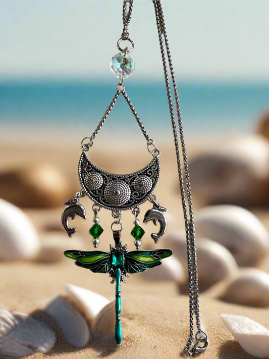 Emerald/Olive Green Dragonfly Pendant Necklace