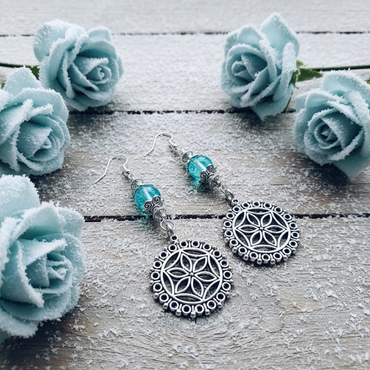 Flower of Life/Mermaid Glass Bead Earrings
