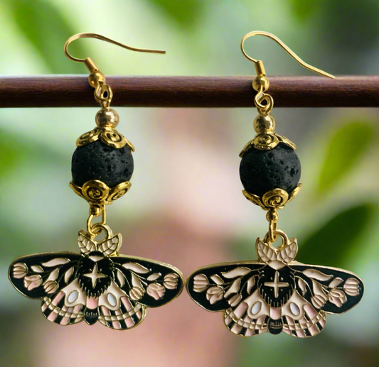 Lava Rock/Moth Charm Earrings