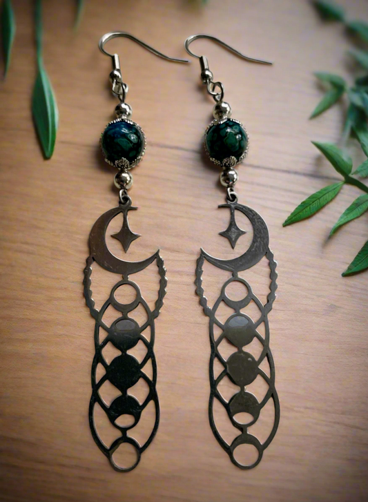 Moon Phase Charm Earrings with Alcohol Ink Beads