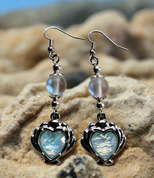 Opalite Glass Heart Earrings