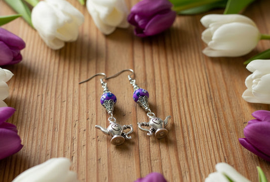 Teapot Charm earrings with Clay Beads