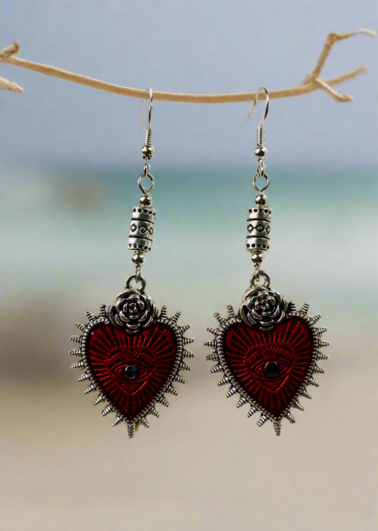 Tin Alloy/Enameled Heart Shaped Earrings