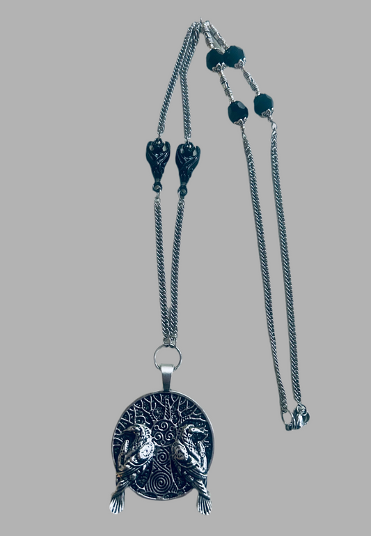 Zinc Alloy Raven/Tree of Life Pendant Necklace