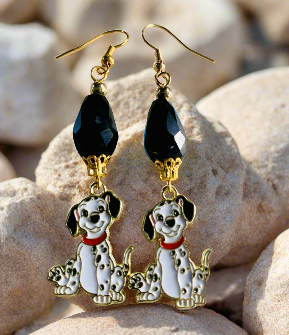 Dalmatian Pup Earrings with Teardrop Beads