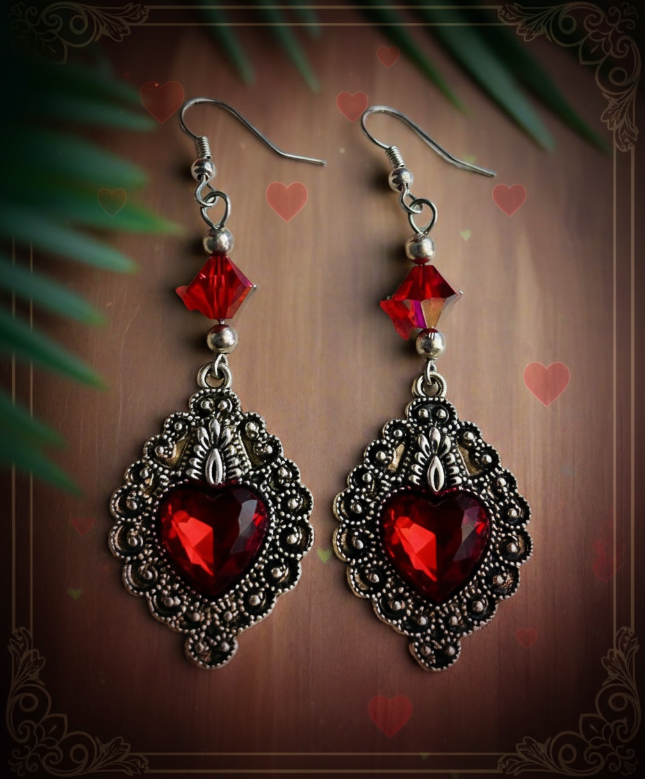 Ornate Tin Alloy Charm Earrings with Glass Beads