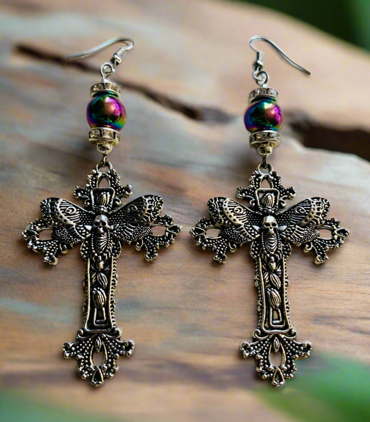Death’s-Head Hawkmoth/Cross Charm Earrings