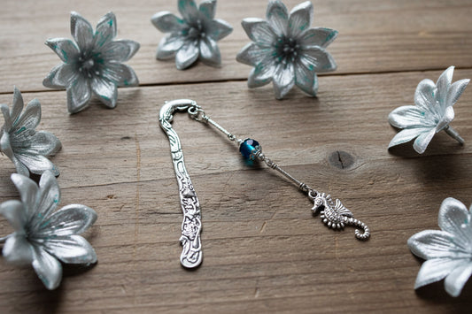 Mini Bookmark with Seahorse Charm & Teal Bead