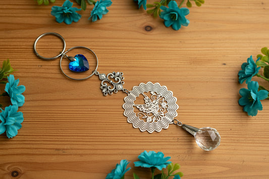 Stainless Steel Hummingbird SunCatcher with Crystal Ball Prism/Light-Reflecting Heart