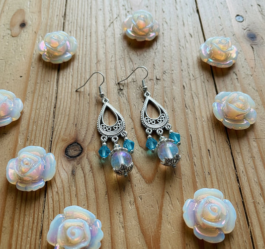 Sea Opal Mermaid Glass/Aqua Glass Bead Earrings