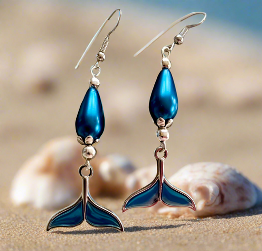 Celestial Crystal/Pearl Earrings with Whaletail Charms