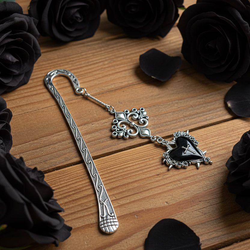 Bookmark with Stainless Steel Patterned Connector & Heart/Cross Charm