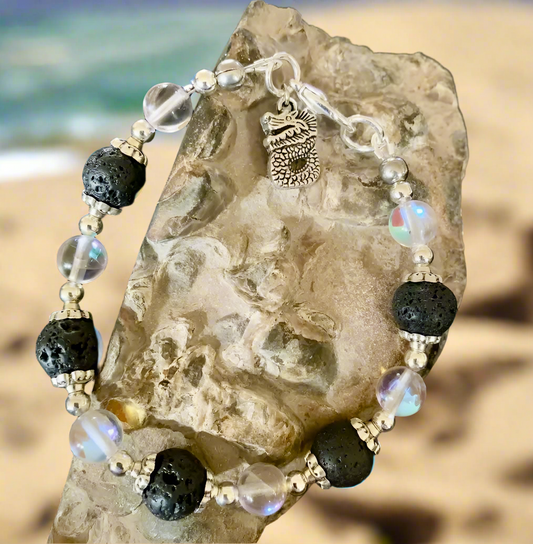 Black Lava Rock/Mermaid Glass Bracelet