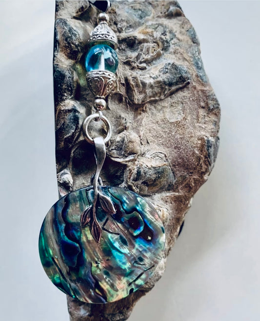 Rainbow Abalone Shell Pendant/Mermaid Glass Beads