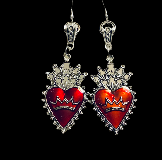 Tin Alloy Enameled Heart Earrings