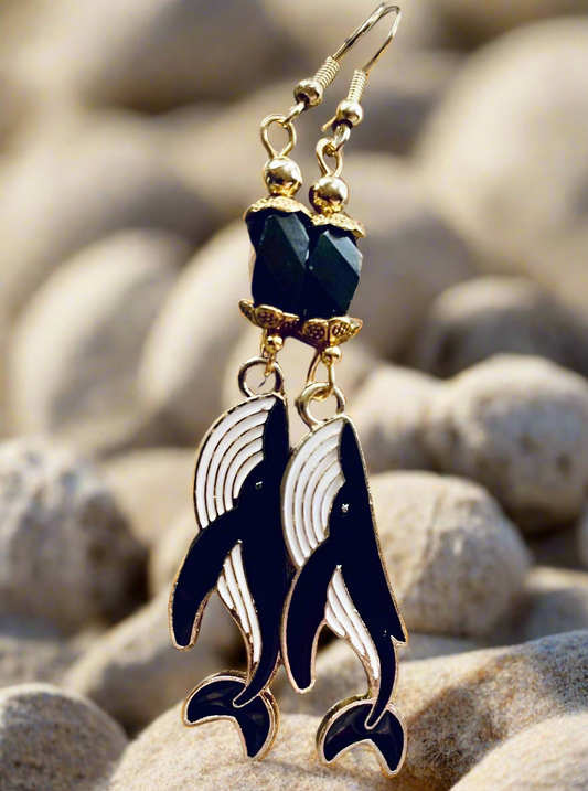 Magnetized Hematite/Whale Charm Earrings