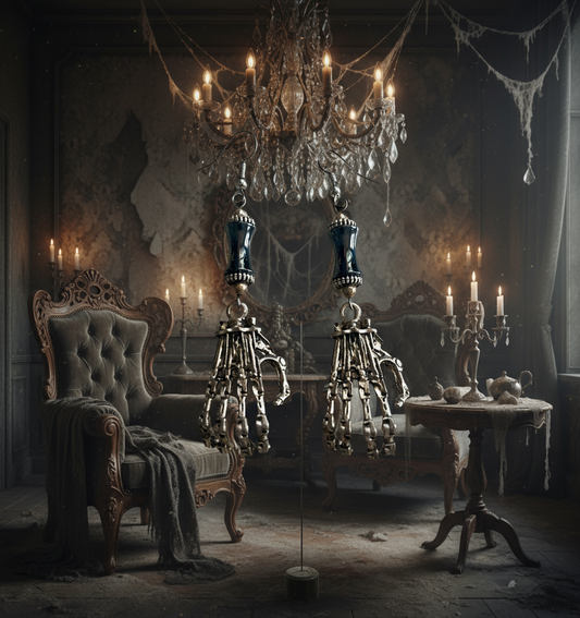 Halloween-Inspired Stainless Steel Skeleton/Magnetized Hematite Bead Earrings