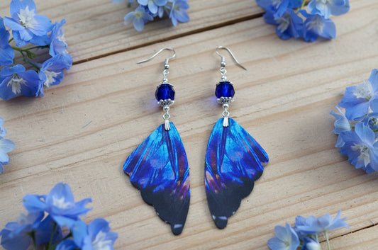 Blue Leather Butterfly Wing Earrings