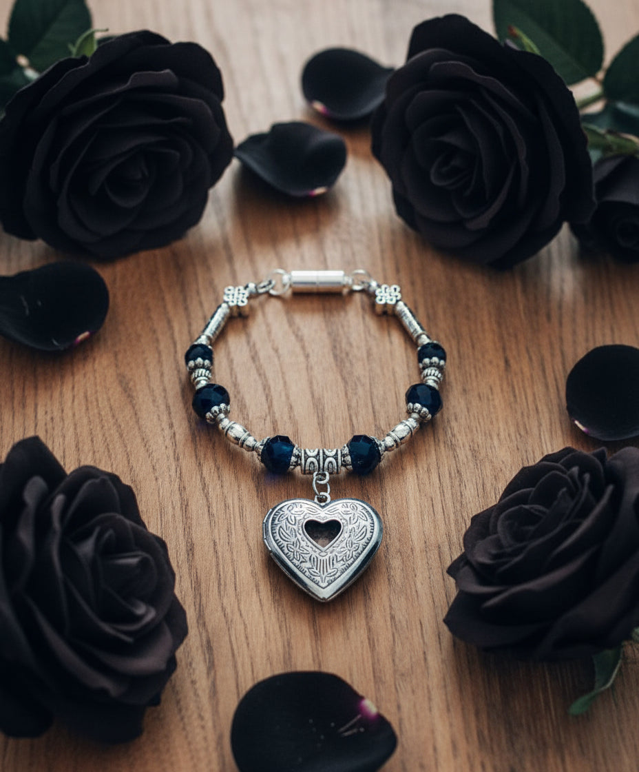 Locket Bracelet With Black Czech Beads