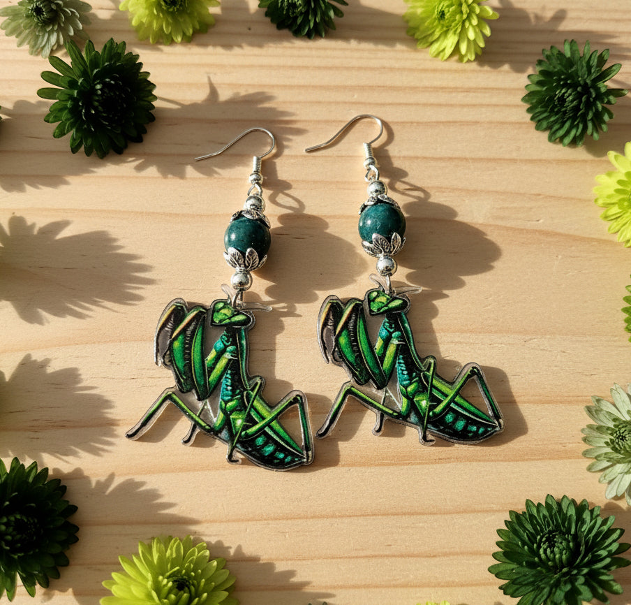Acrylic Bee, Praying Mantis & Beetle Charm Earrings