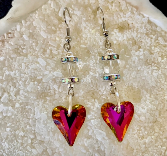 Celestial Crystal Heart/Clear Crystal Bead Earrings