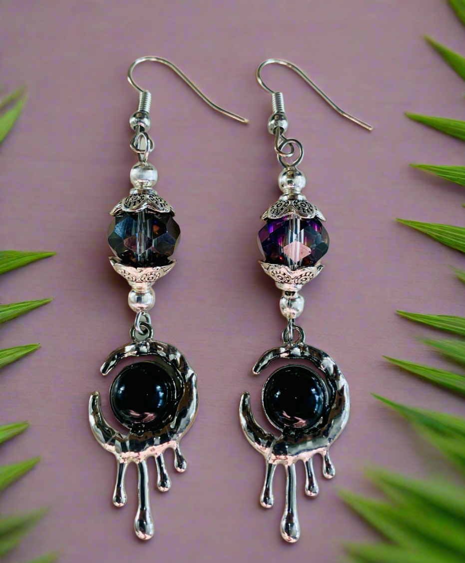 Crescent Charm/Czech Crystal Bead Earrings