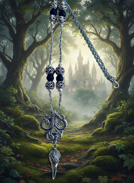 Patterned Raven Skull Pendant Necklace