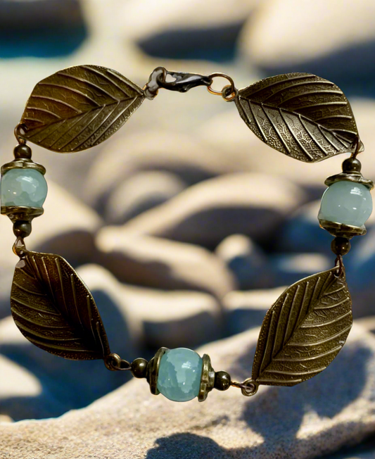 Bronze Leaf/Angelite Bead Bracelet