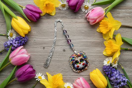 Mini Bookmark with Acrylic Owl & Mermaid Glass Beads