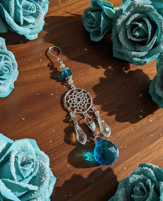 Teal Crystal Ball Prism Ornament/SunCatcher with Austrian Crystal Waterdrops