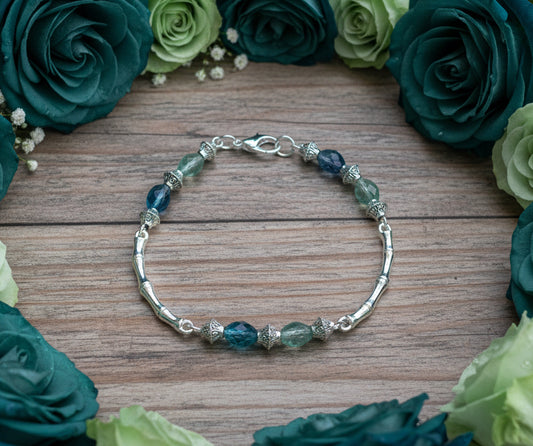 Rainbow Fluorite Gemstone Bead/Tibetan Silver Curved Connectors