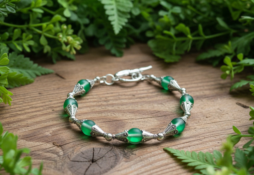 Emerald Mermaid Glass Bead/Tibetan Silver Beadcaps