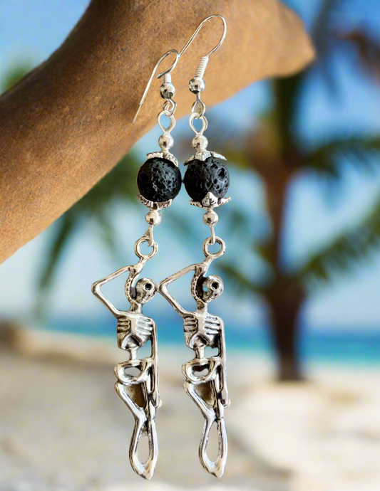 Lava Rock/Skeleton Charm Earrings