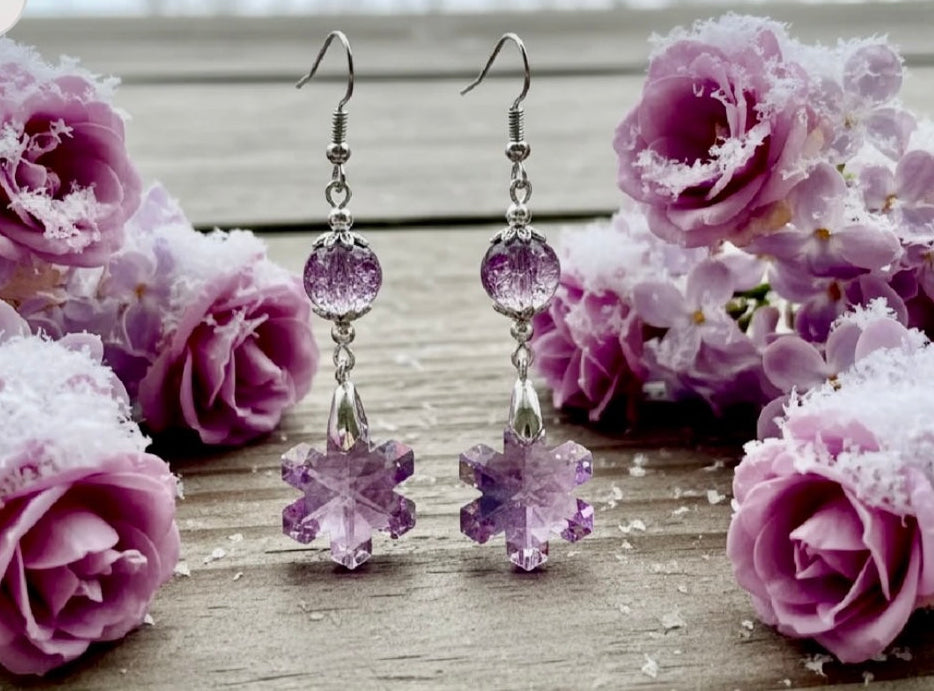 Lilac Light-Reflecting Snowflake Earrings