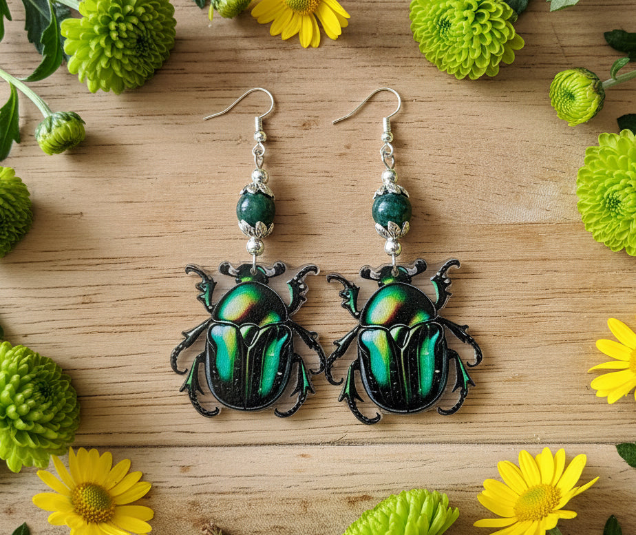 Acrylic Bee, Praying Mantis & Beetle Charm Earrings